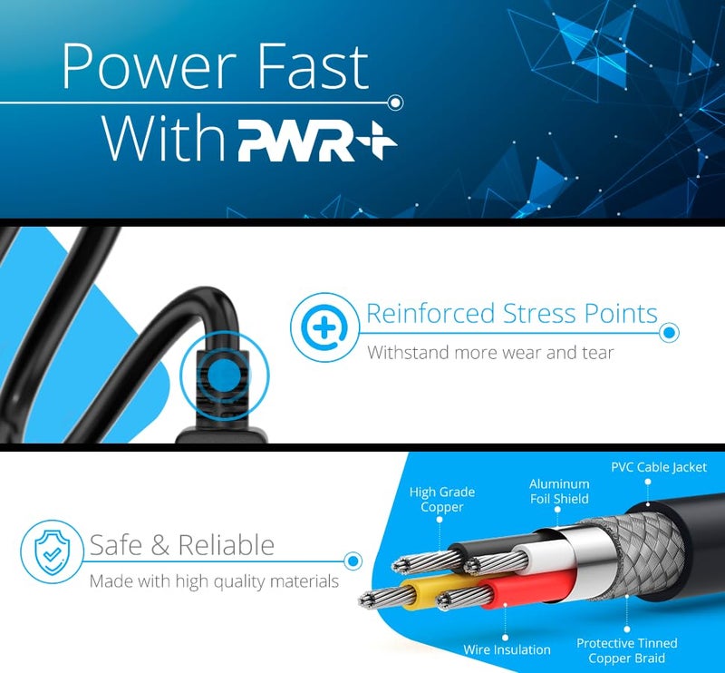 PWR+ UL Listed Heavy-Duty Fast Charging Cable for Jackery Explorer, Ecoflow Delta/River, Bluetti, Anker Power Station Charger, ION Block Job Rocker Monster Speaker Guitar Amp Amplifier Power Cord - Image 5